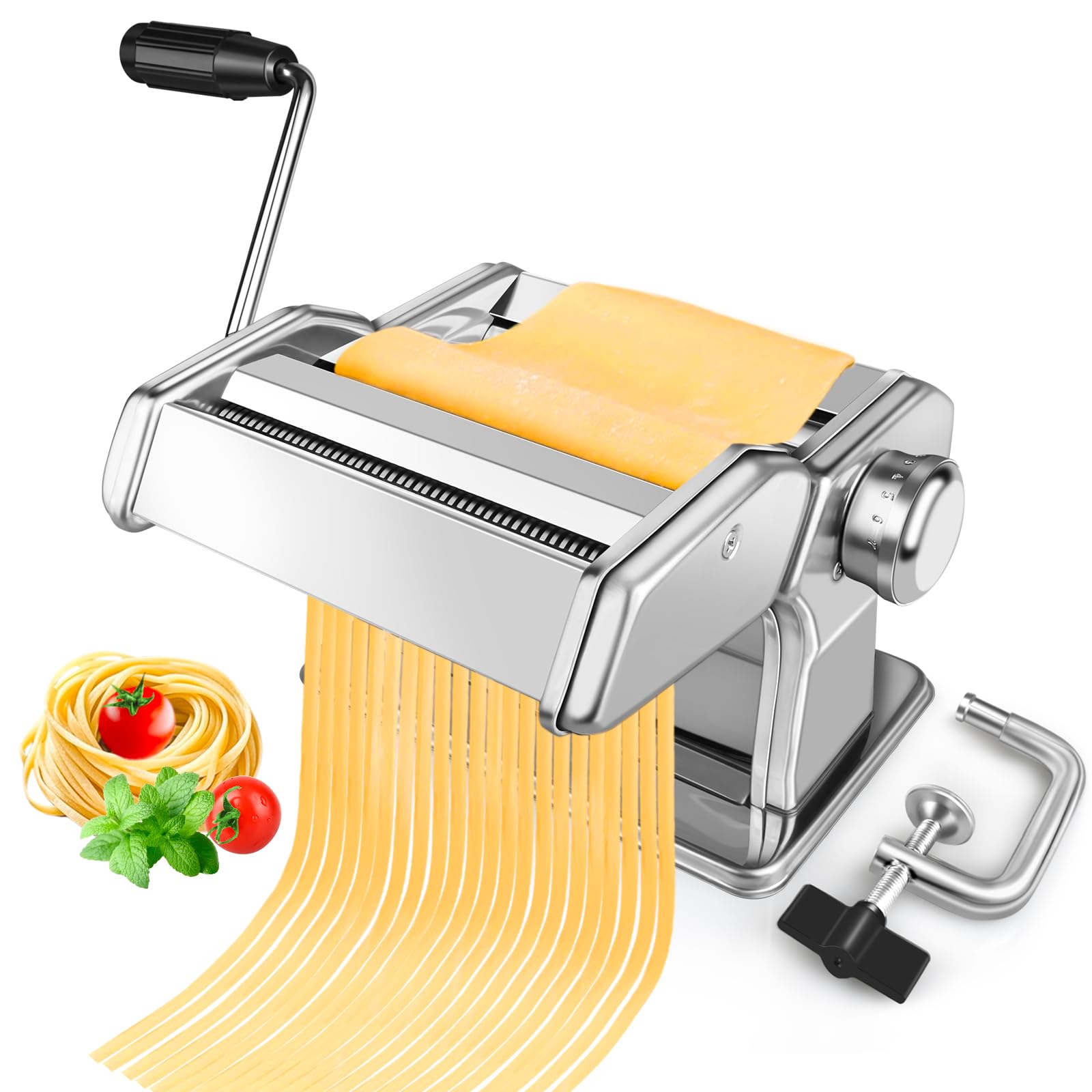 Pasta Maker - 7 Thickness Settings Pasta Roller & 2 Size Cutters